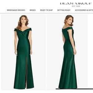 Alfred Sung Off The Shoulder Cuff Trumpet Gown W/Front Slit Hunter Green
